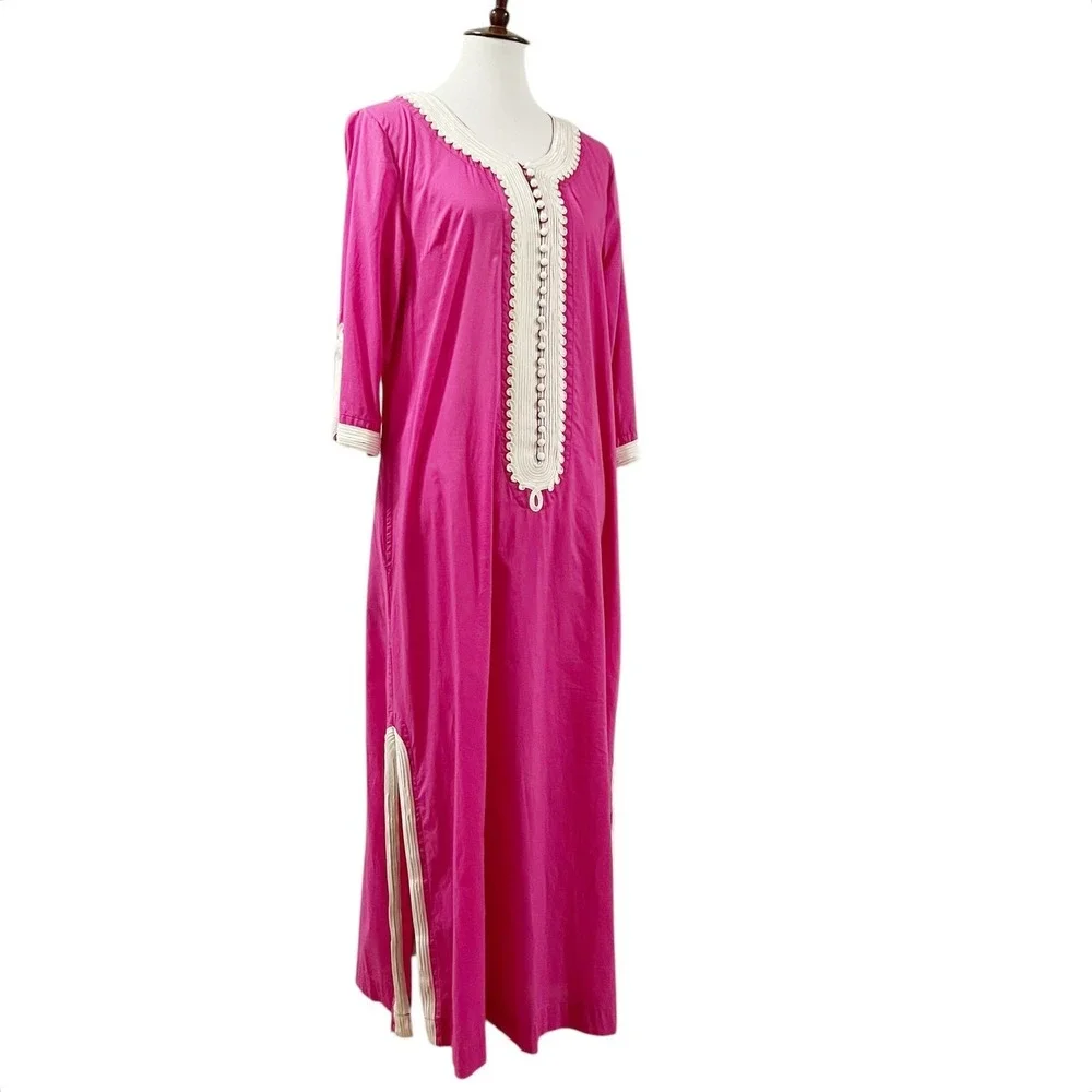 Soft Surroundings Fuchsia Maxi Dress White‎ Ornate Trim Size Medium - Picture 3 of 13